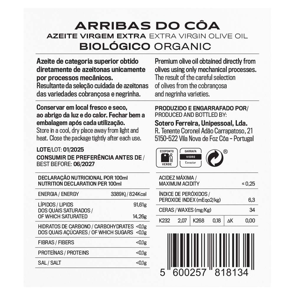 Azeite Virgem Extra Arribas do Côa c/ Tubo 500ml