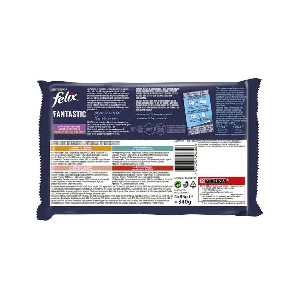 Alimento Húmido para Gato Felix Fantastic Carne/Peixe 4x85gr