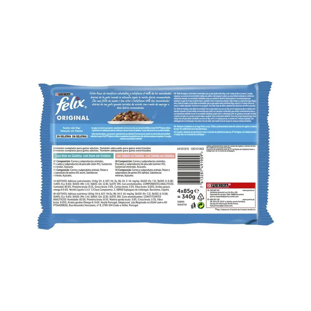 Alimento Húmido para Gato Felix Original Atum/Salmão 4x85gr