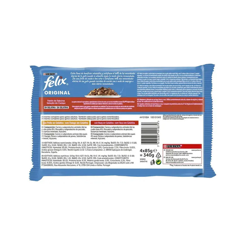 Alimento Húmido para Gato Felix Original Frango/Vaca 4x85gr