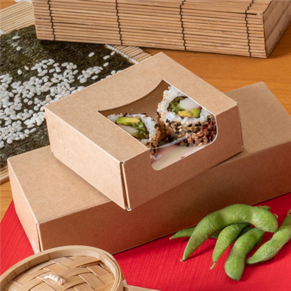 Caixa Cartão Kraft c/Janela Sushi 10x10x4cm 50un