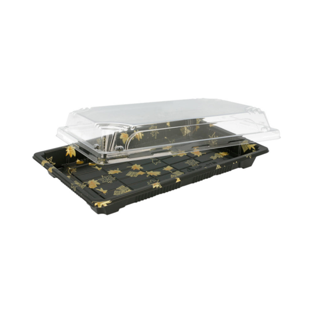 Caixa Plástico Sushi c/ Tampa 22x14x4cm Preto 50un