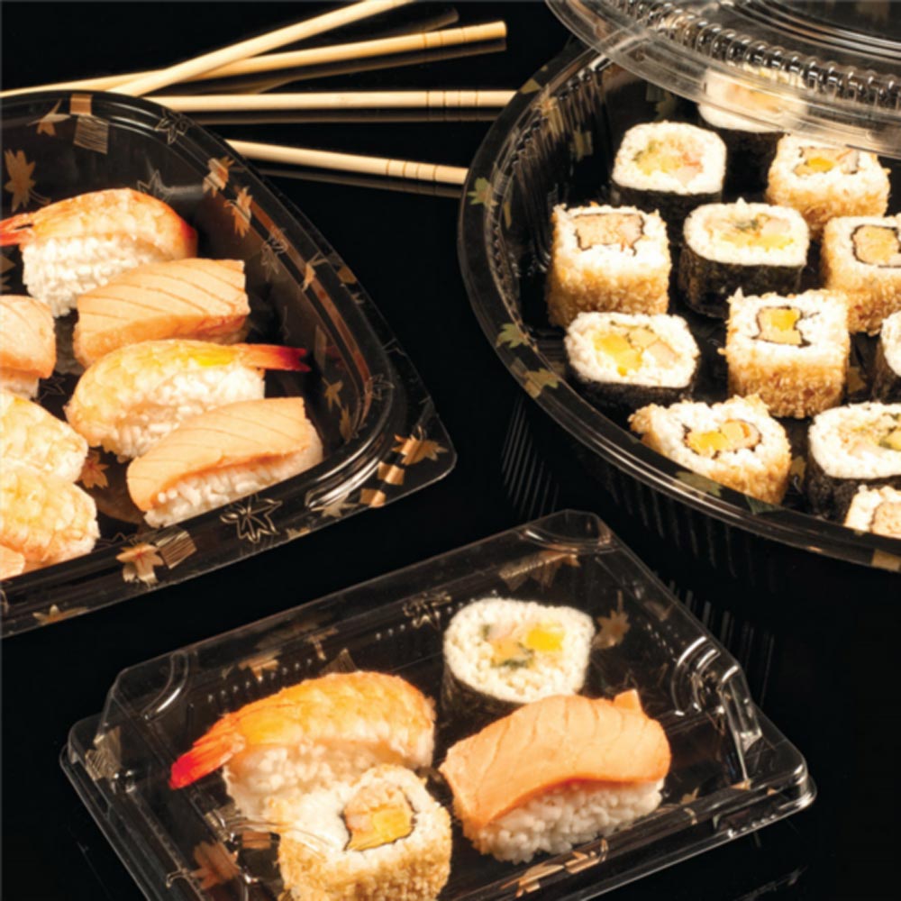 Caixa Plástico Sushi c/ Tampa 27x27x4,5cm Preto 30un