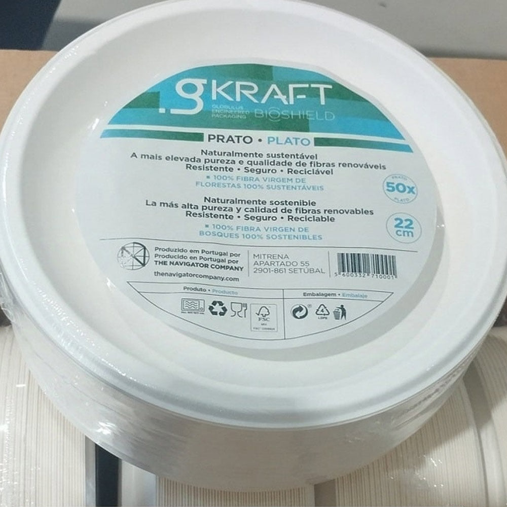 Pratos 22cm Celulose Redondo Branco gKRAFT 50un
