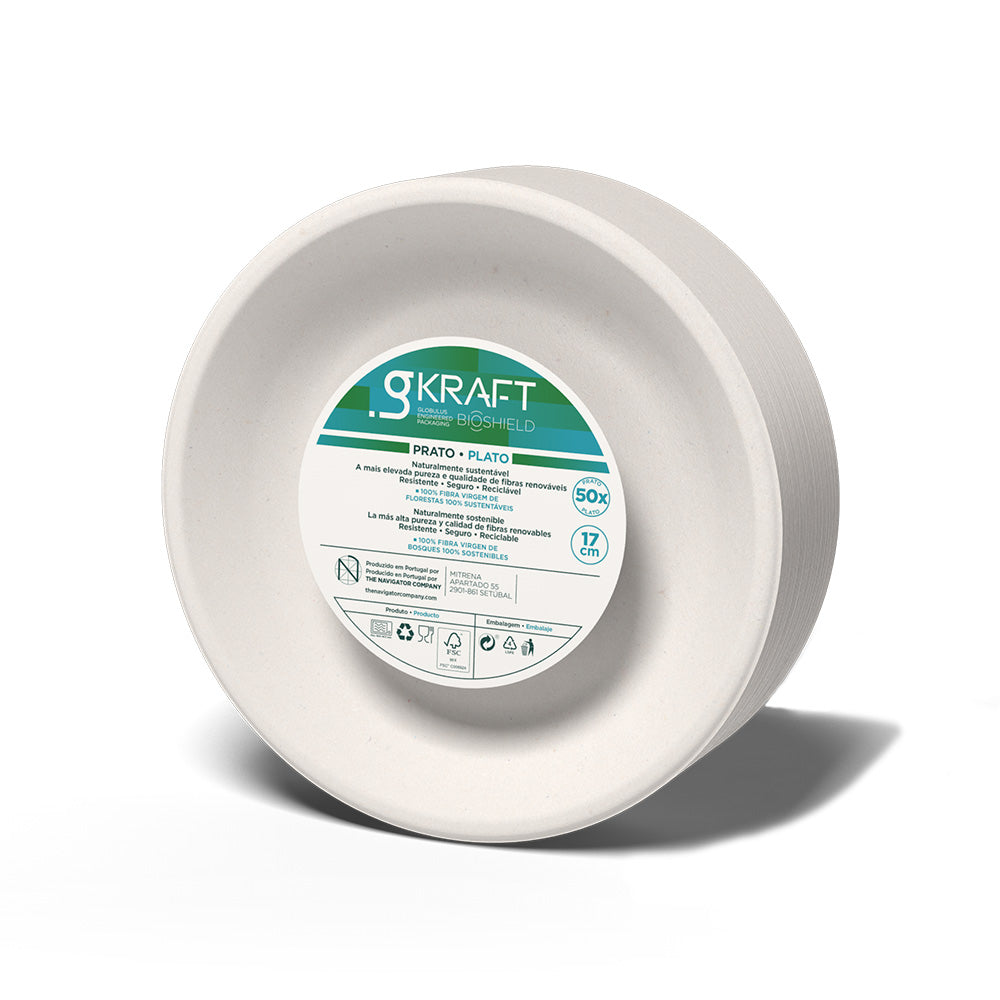 Pratos 17cm Celulose Eucalipto Redondo Branco gKRAFT -50un