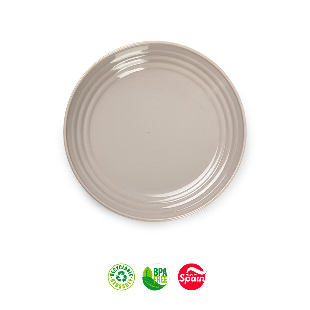 Pratos 22cm Plástico Reutilizável Classic Redondo Bege 1un