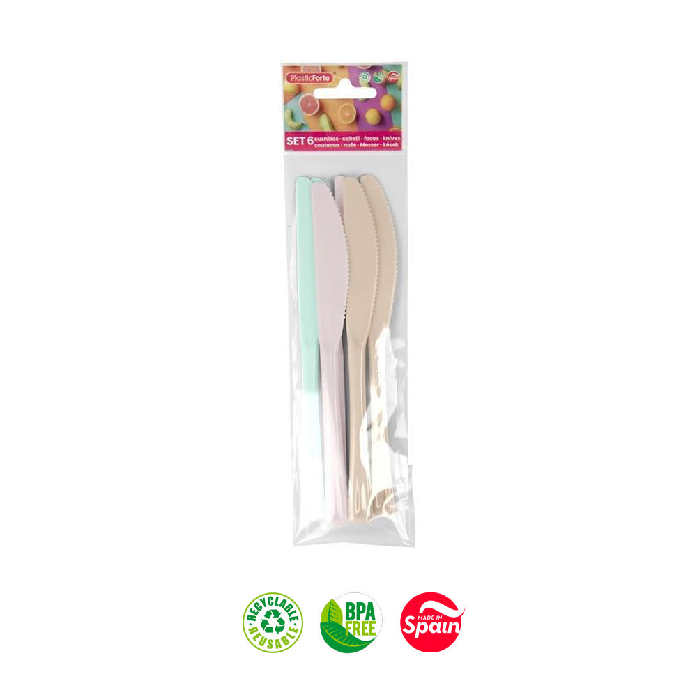 Facas Plástico Reutilizáveis 26cm Sortido 6un