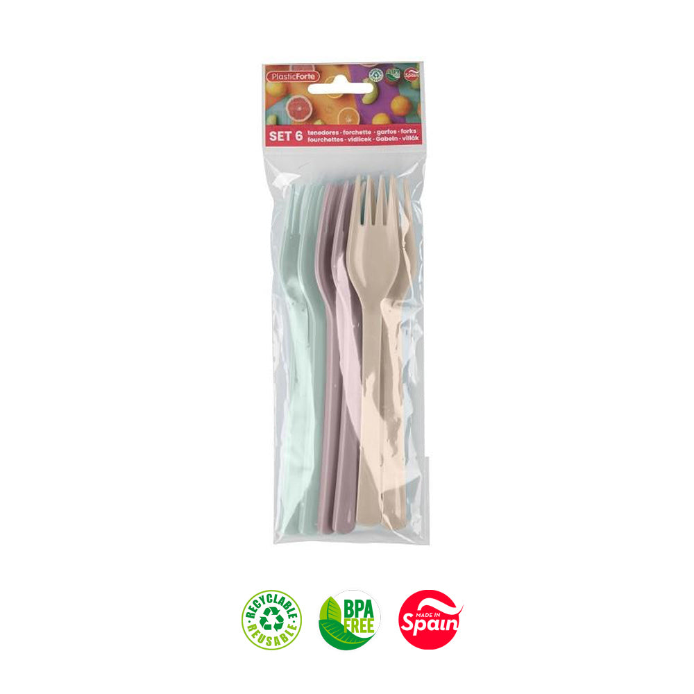 Garfos Plástico 26cm Reutilizáveis Sortido Pack 6un
