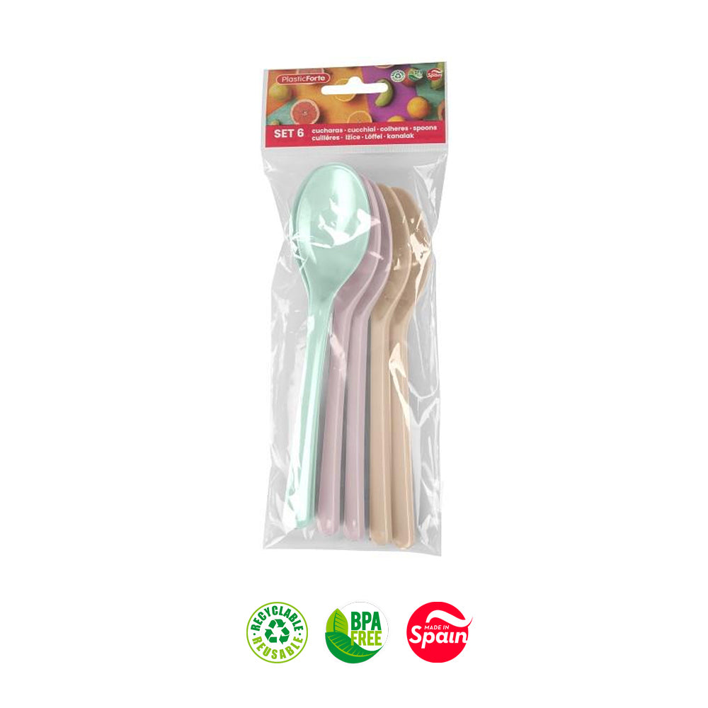 Colheres Plástico Reutilizáveis 26cm Sortido 6un