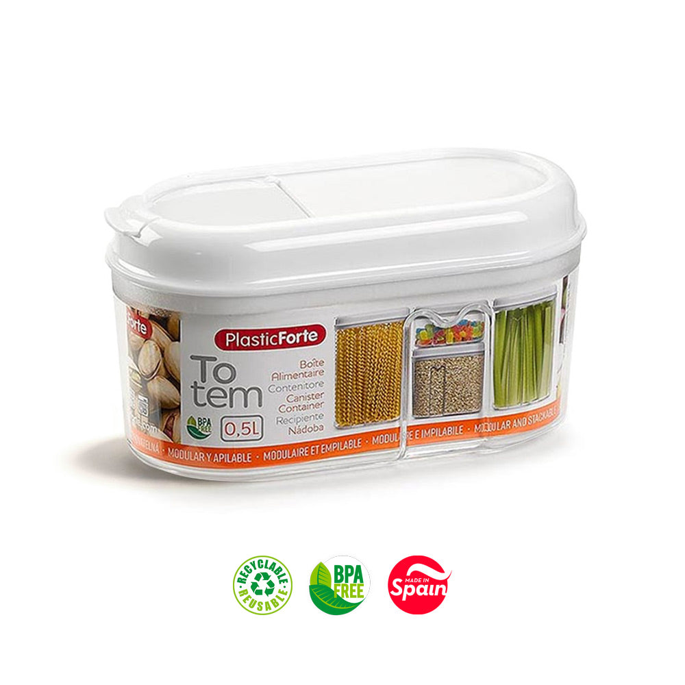 Caixa Multiusos 500ml Plástico c/Tampa Totem Branco 3un
