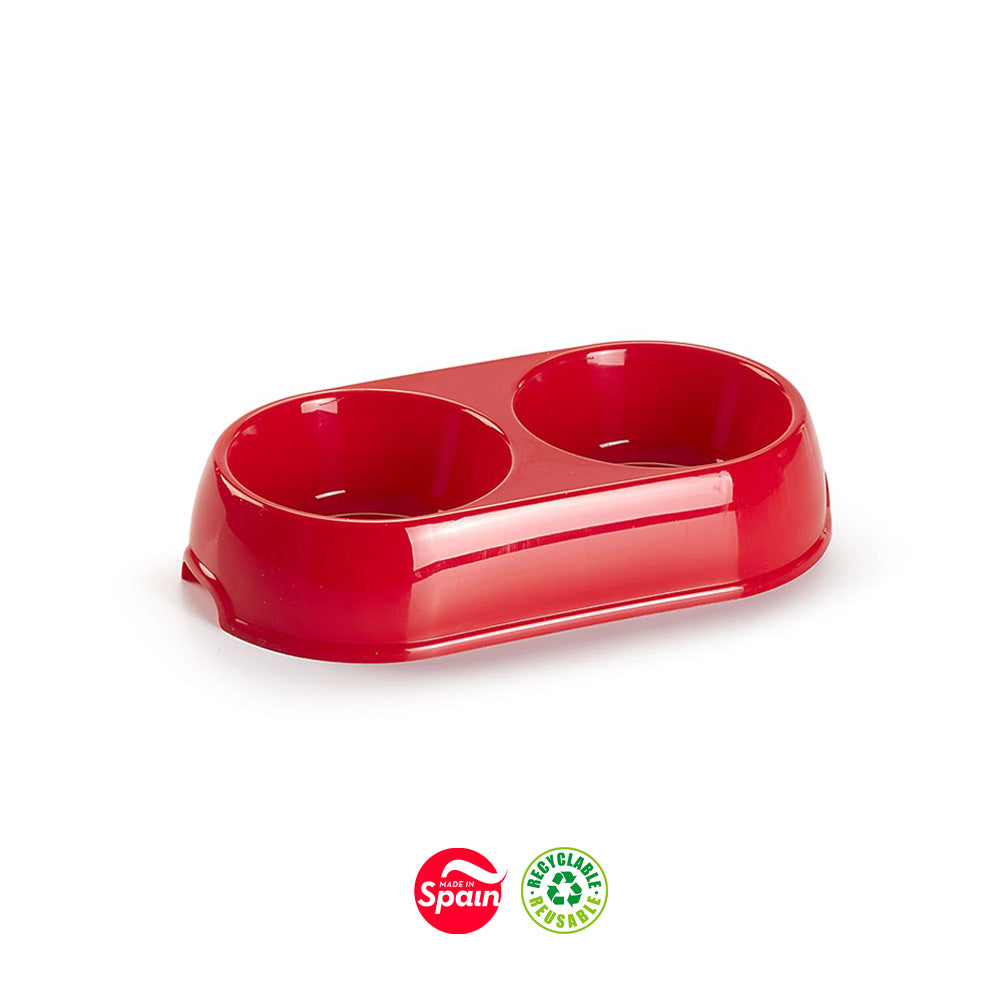 Comedouro Duplo Pequeno para Cão e Gato 25,5x14x5cm