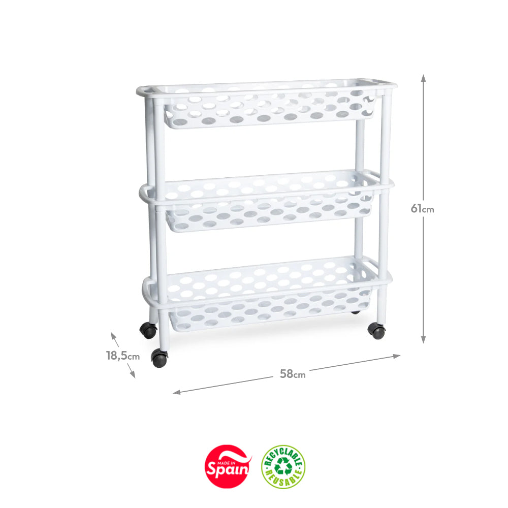Carrinho 3 Cestos Plástico 18,5x58x61cm Aire Slime Branco