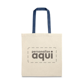 Saco de Compras 100% Algodão Alças em Azul Compridas