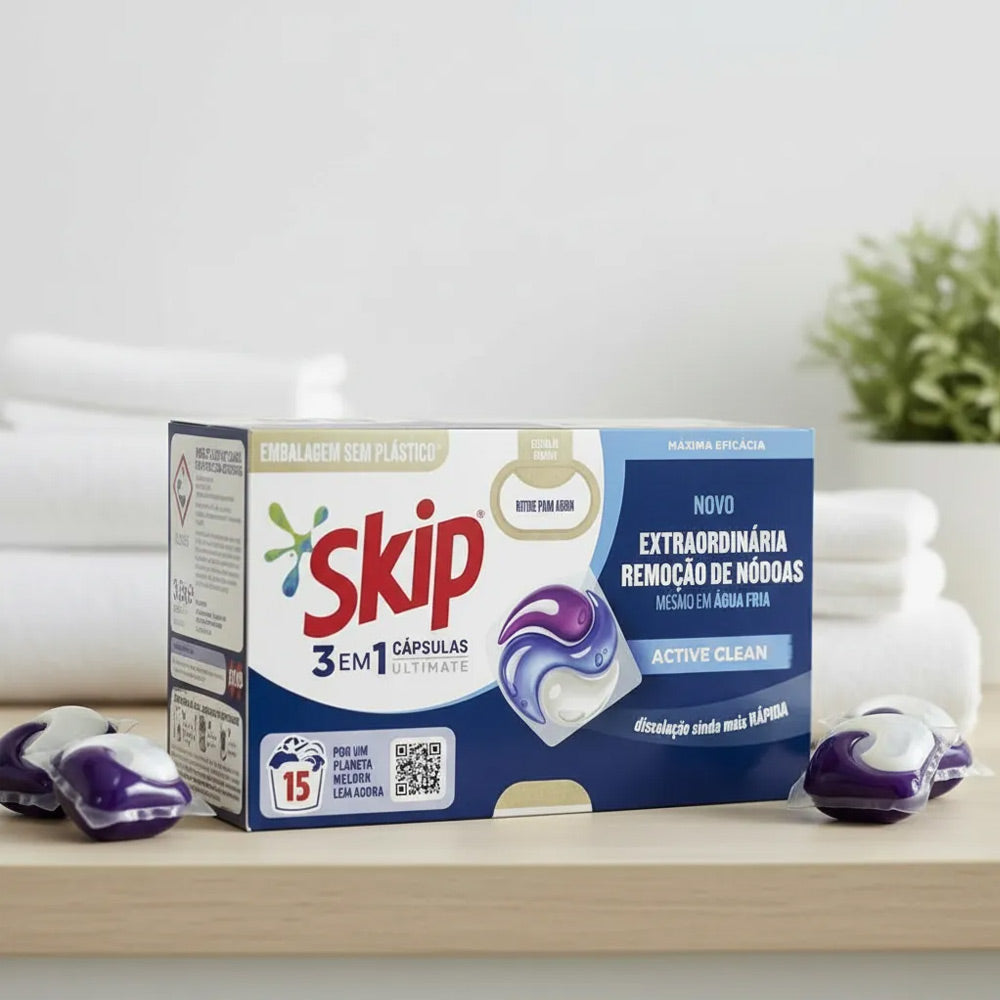 Detergente Cápsulas Máquina Roupa Skip Active Clean 15un