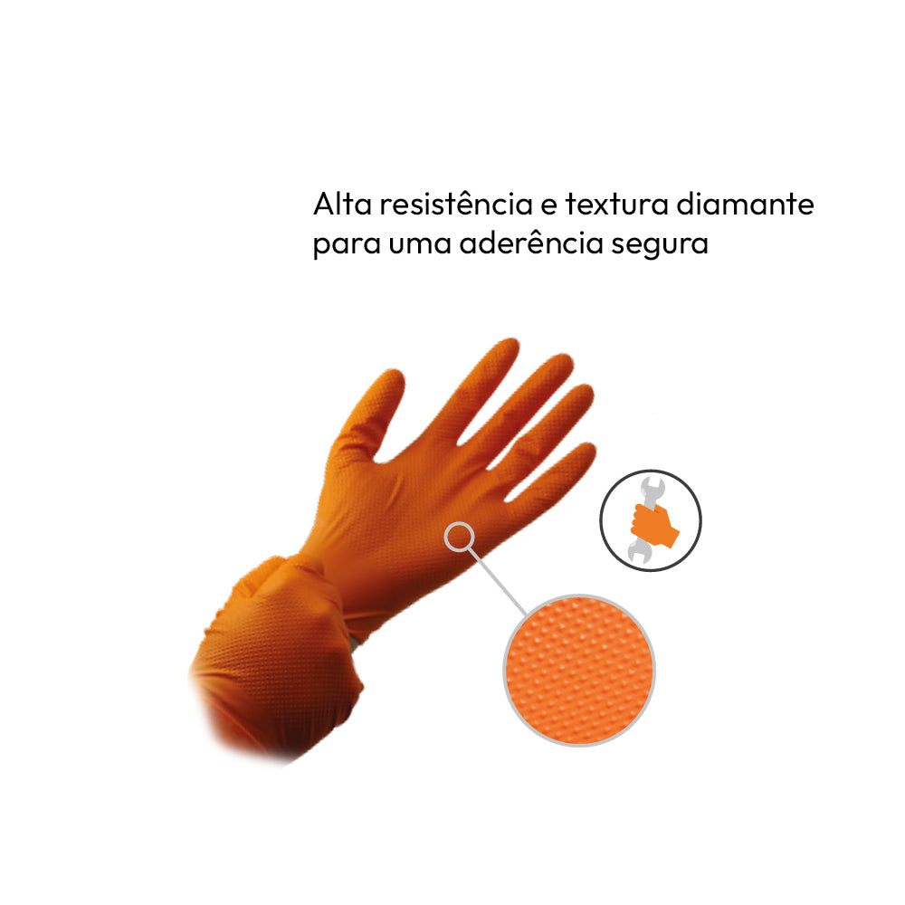 Luvas Nitrilo Tamanho XL s/Pó Laranja 100un