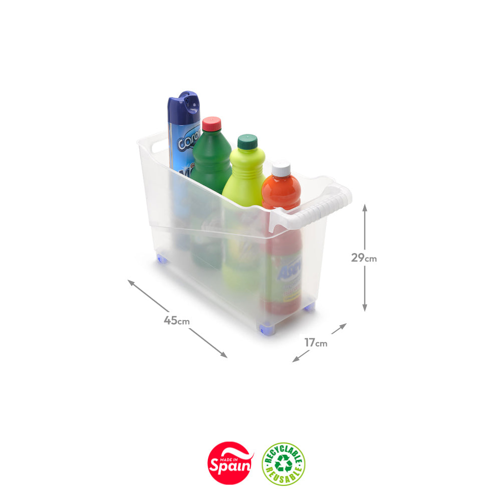 Caixa Plástico com Rodas 17x45x29cm Transparente