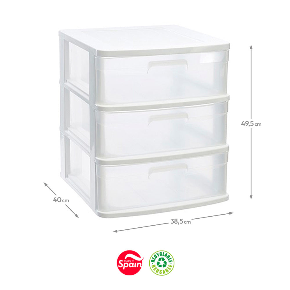 Bloco 3 Gavetas Plástico Sena 38,5x40x49,5cm Branco