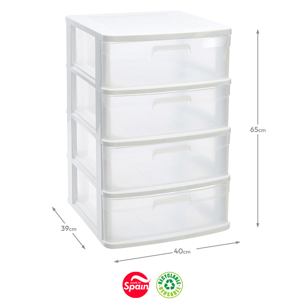 Bloco 4 Gavetas Plástico Sena 38,5x40x65cm Branco