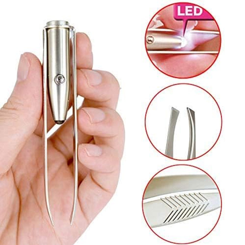 Pinça para Sobrancelhas com Luz LED em Aço Inoxidável