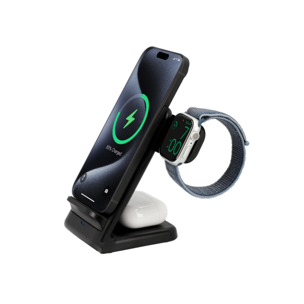 Carregador Wireless 15W Suporte 3 em 1 Preto