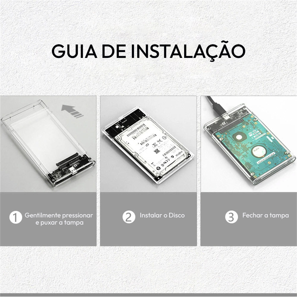 Caixa Disco Rígido USB 3.0 SATA SSD 2,5" Transparente