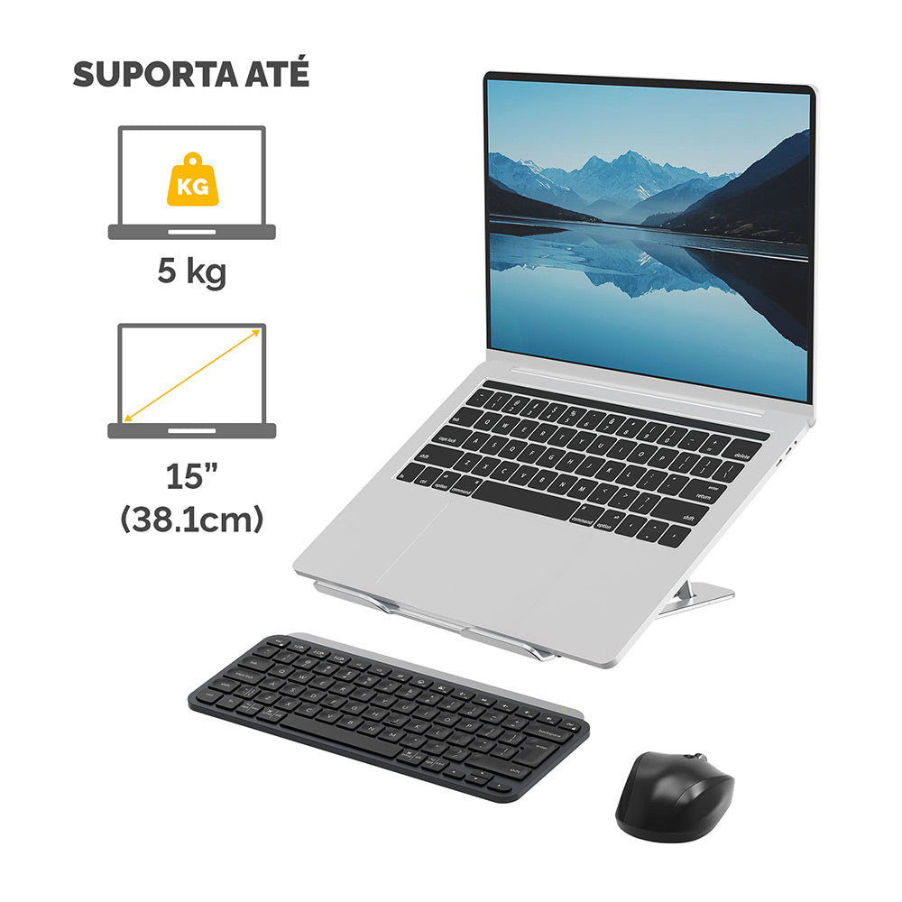 Base Notebook até 15 Pol Ajustável Alumia Prata
