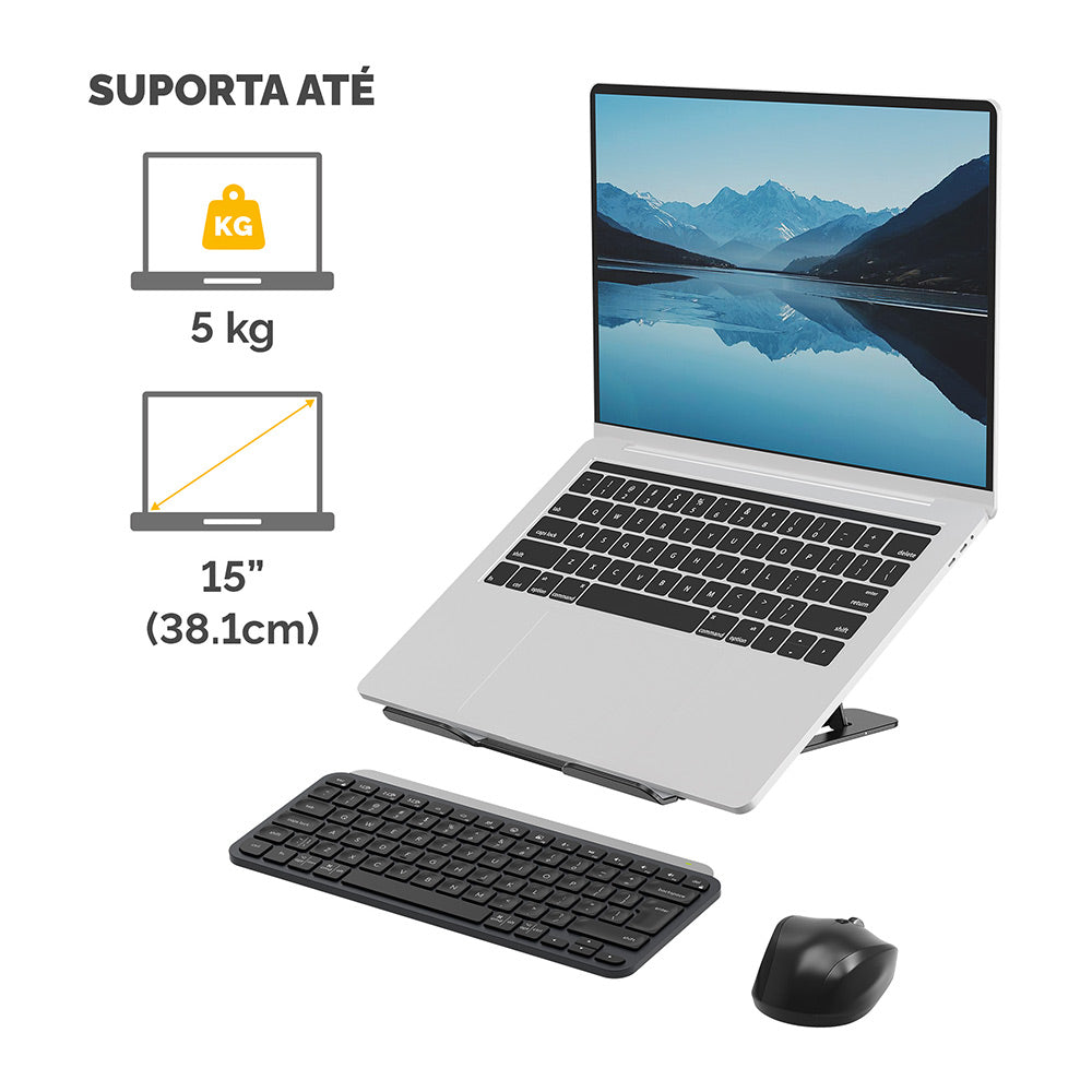 Base Notebook até 15 Pol Ajustável Alumia Preto