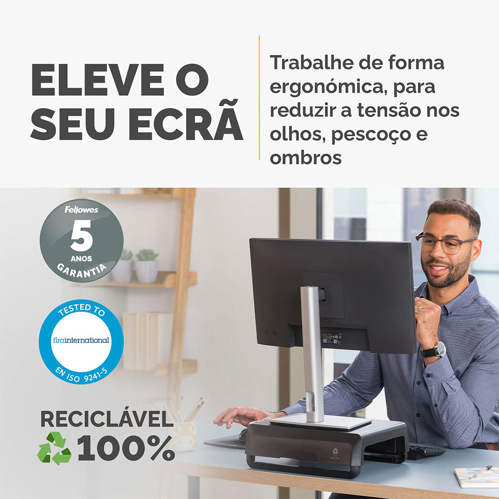 Base Monitor 8.20x35.40x30.40cm Reciclável Breyta Preto