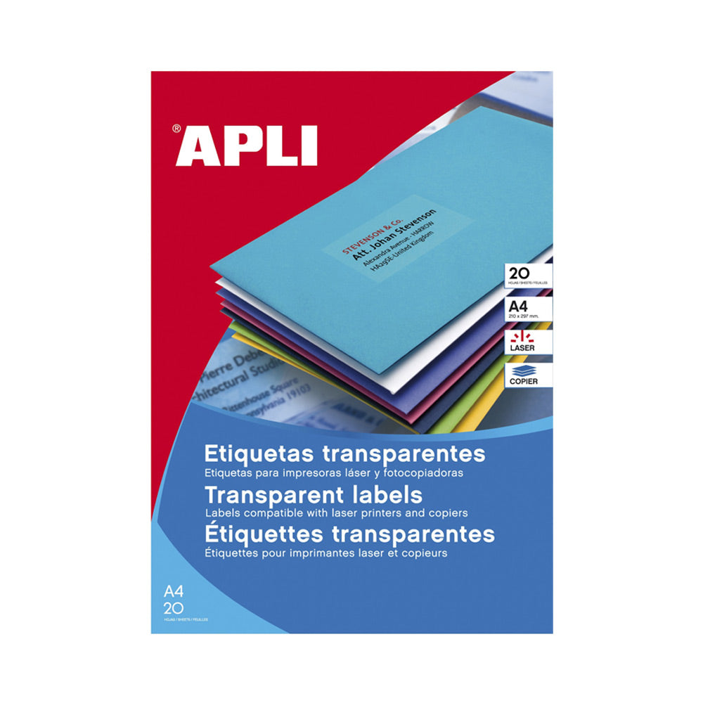 Etiquetas 210x297mm 20Fls Intempéries Transparente Apli 20un