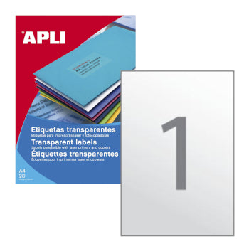 Etiquetas 210x297mm 20Fls Intempéries Transparente Apli 20un