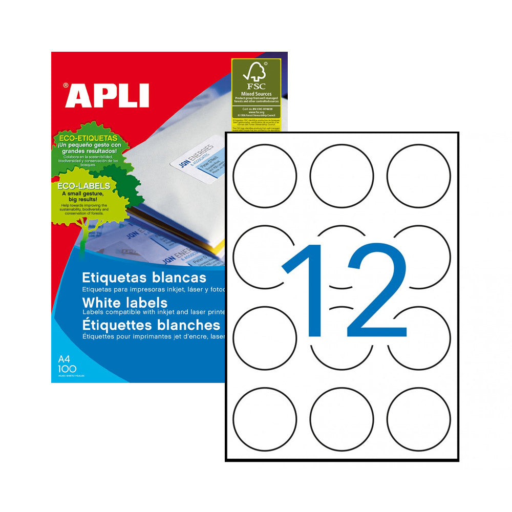 Etiquetas Redondas 60mm Branco Apli 1200un
