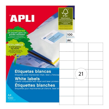 Etiquetas 070x042,4mm 100Fls A4 Apli 2100un
