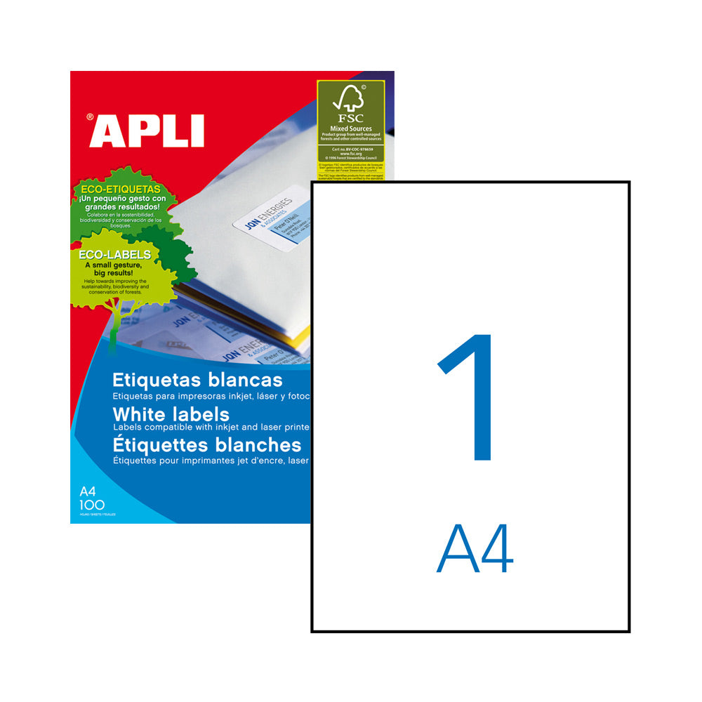 Etiquetas 210x297mm 100Fls A4 Apli 100un