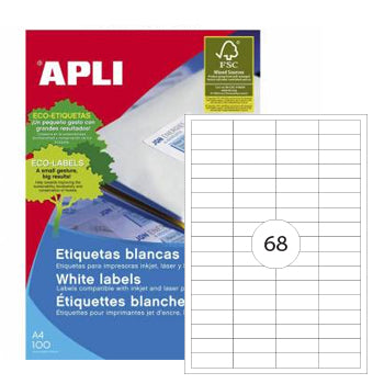 Etiquetas 048,5x016,9mm 100Fls A4 Apli 6800un