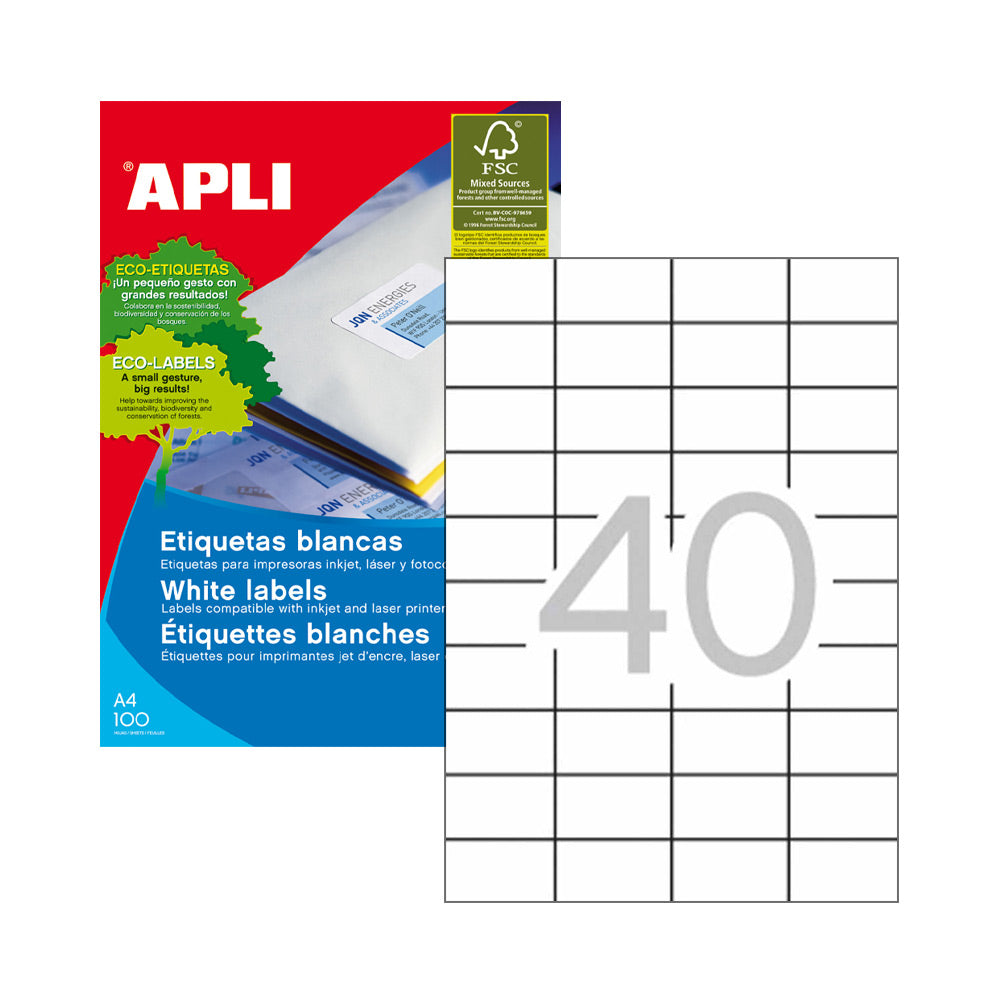 Etiquetas 052,5x029,7mm 100Fls A4 01286 Apli 4000un