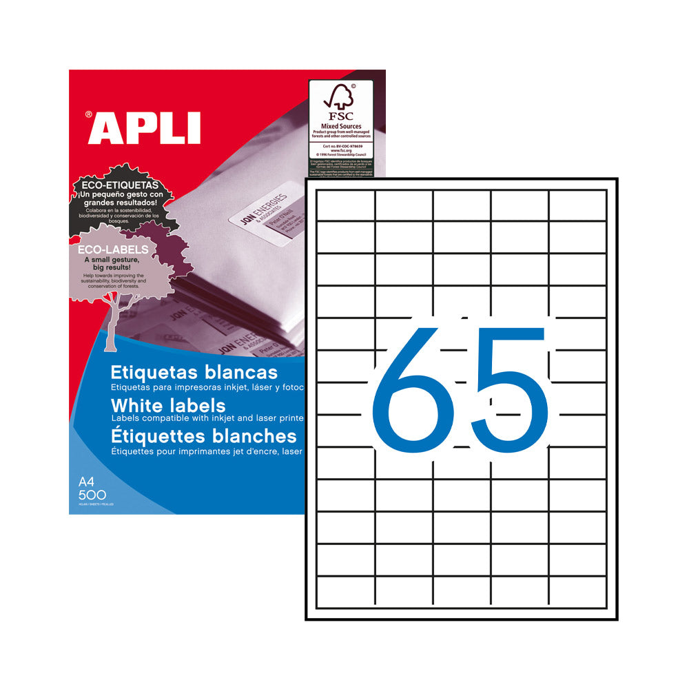 Etiquetas 038x021,2mm 500Fls A4 01776 Apli 32500un