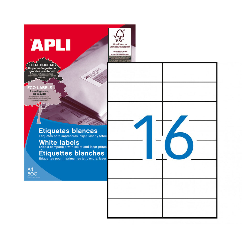 Etiquetas 105x037mm 500Fls A4 Apli 8000un