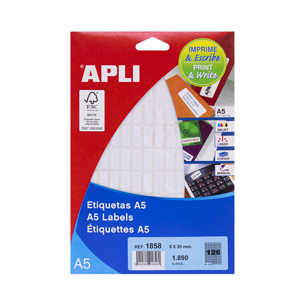 Etiquetas 008x020mm 15Fls A5 01858 Apli 1890un