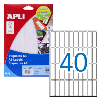 Etiquetas 013x050mm 15Fls A5 01863 Apli 600un