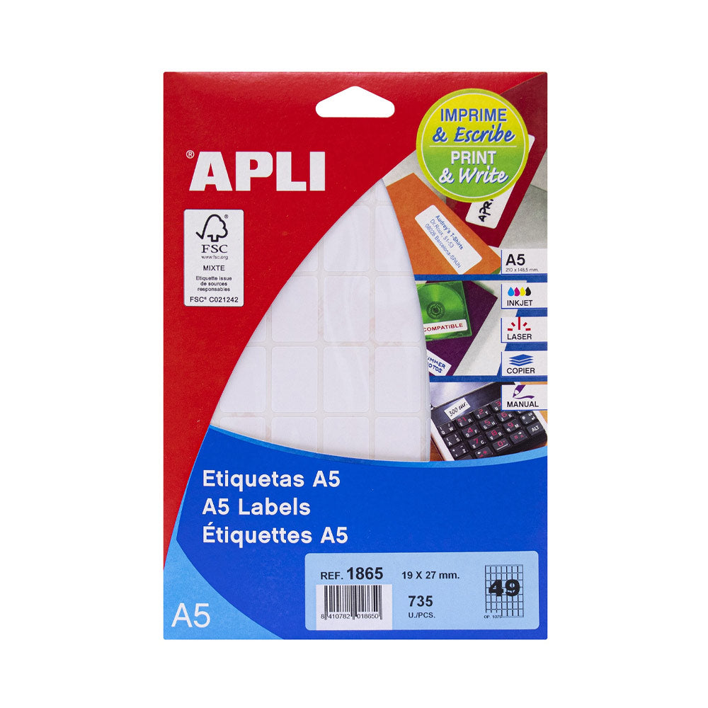 Etiquetas 019x027mm 33Fls A5 01865 Apli 735un