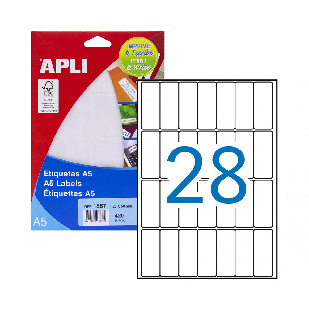 Etiquetas 020x050mm 15Fls A5 01867 Apli 420un