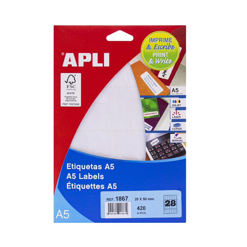 Etiquetas 020x050mm 15Fls A5 01867 Apli 420un