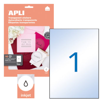 Etiquetas 210x297mm 10Fls A4 Transparente Apli 10un