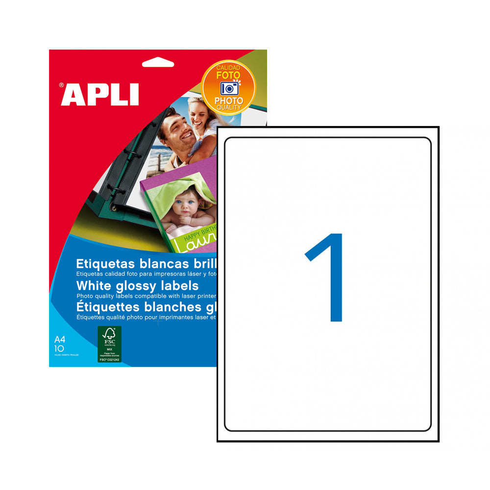 Etiquetas 199,6x289,1mm 10Fls Branco Glossy Apli 10un