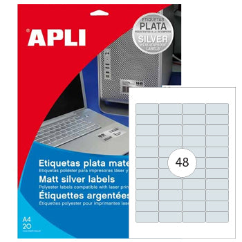 Etiquetas 045,7x021,2mm 20Fls A4 Prata Apli 960un