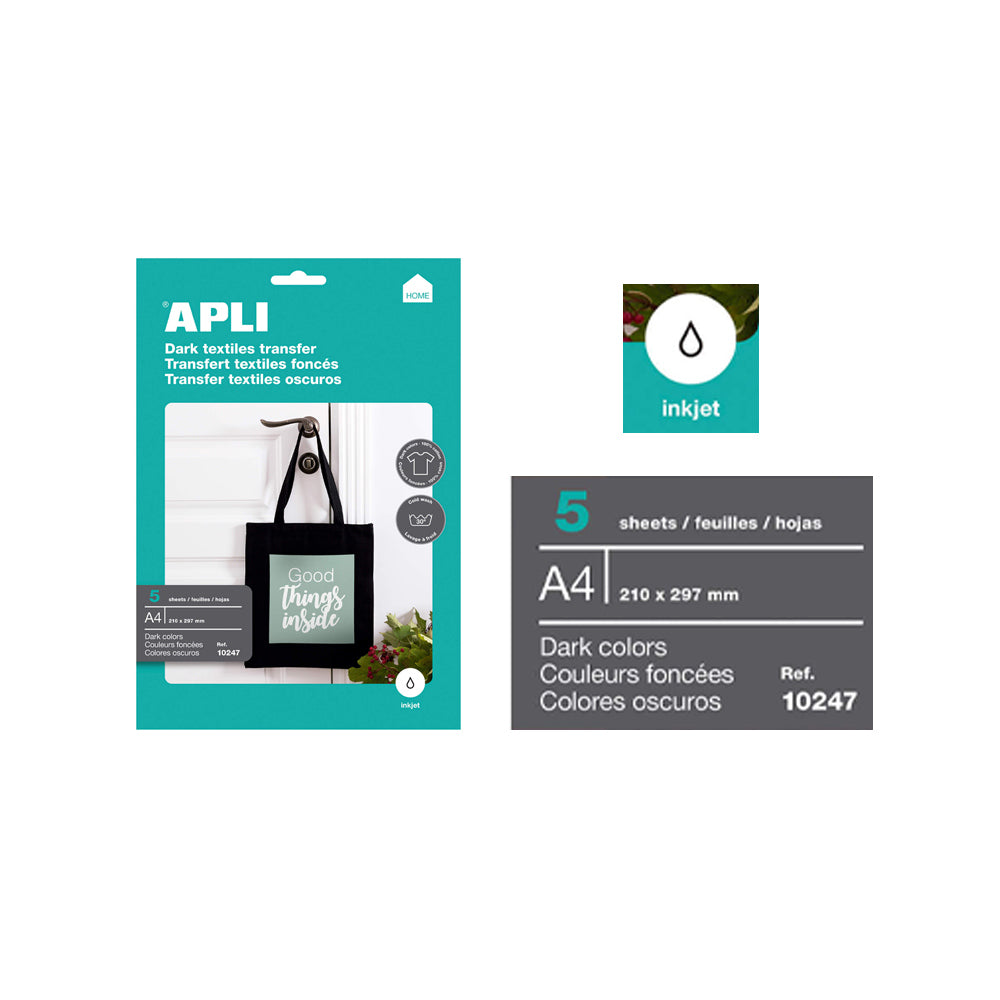 Papel Transfer T-Shirt InkJet A4 Apli Tecidos Escuros 5 Fls