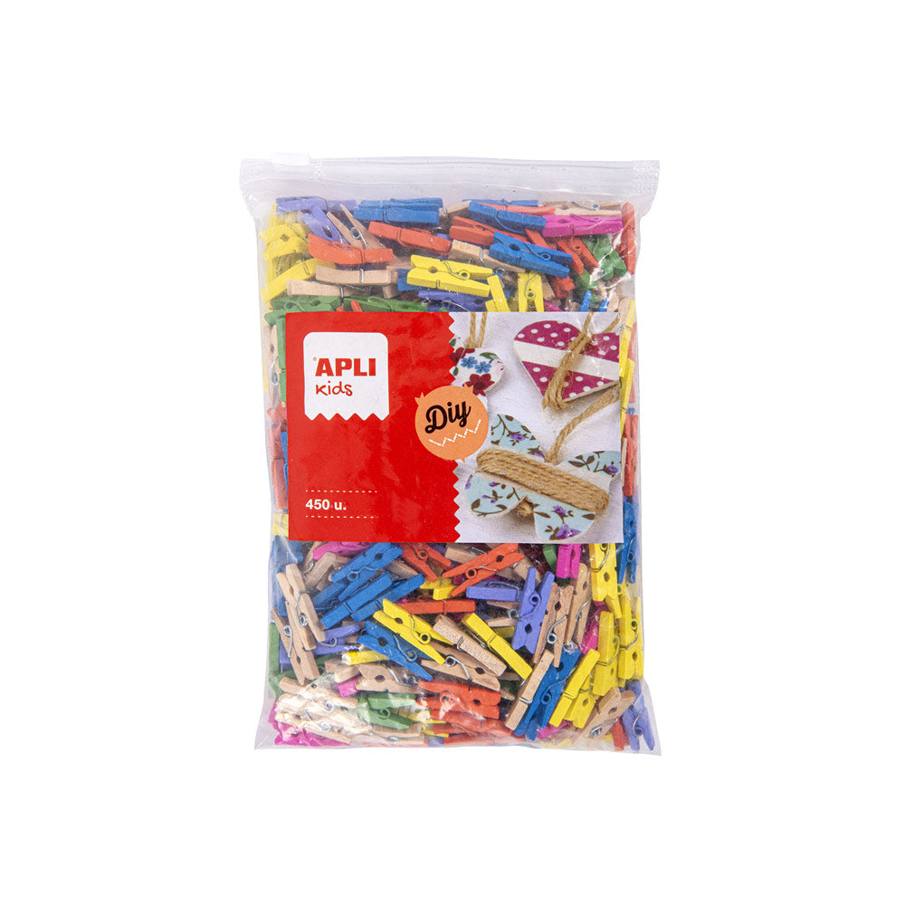 Mini Molas para Papeis Madeira 25x3mm Cores Sortidas 450un