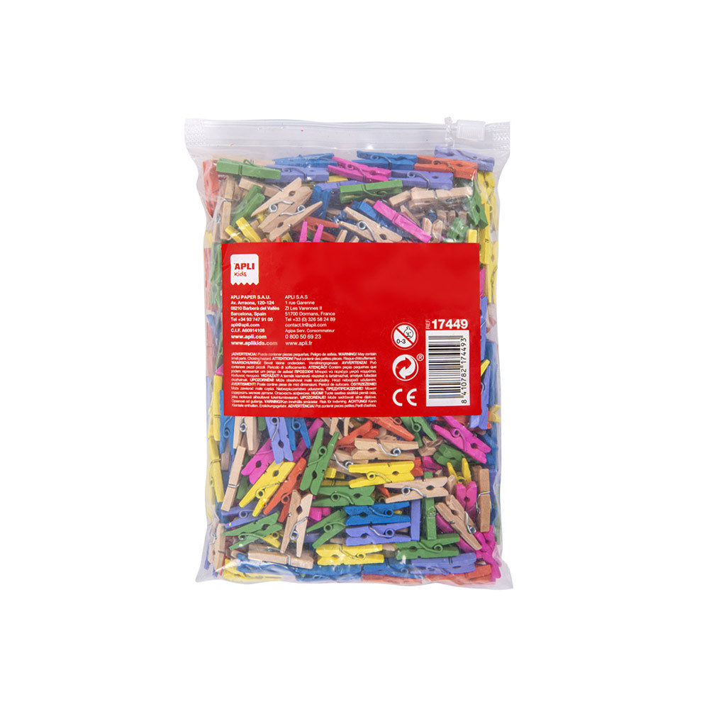Mini Molas para Papeis Madeira 25x3mm Cores Sortidas 450un