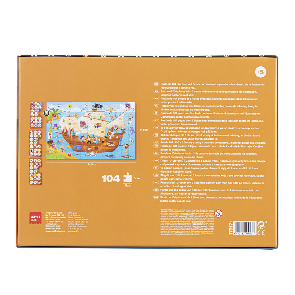 Jogo Educativo Puzzle Apli Barco Pirata 104 Peças