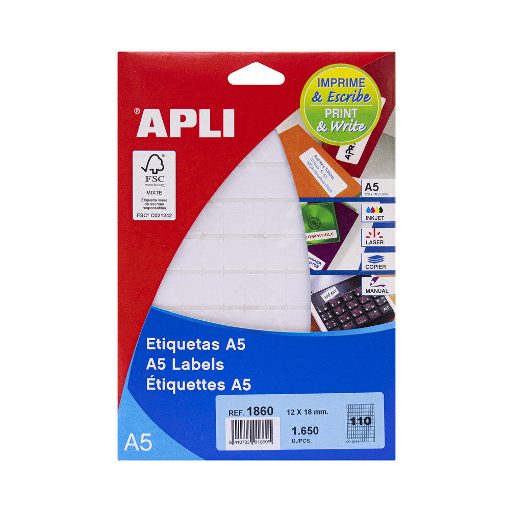 Etiquetas 012x018mm 15Fls A5 Apli 1650un